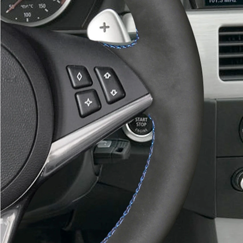 Ручной работы DIY черная замша кожаный чехол рулевого колеса автомобиля для BMW E60