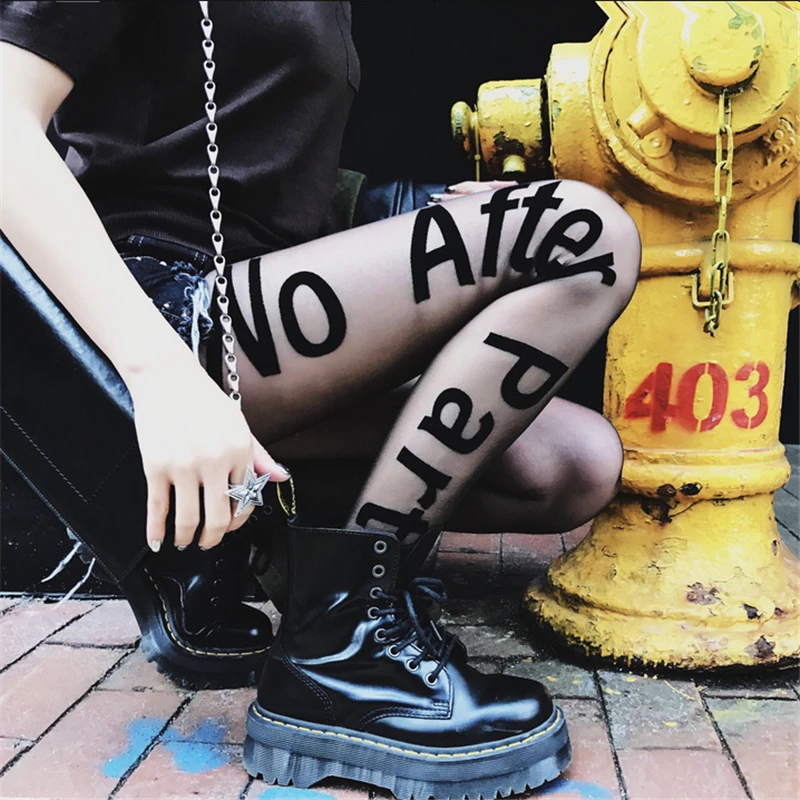 Сексуальные колготки для женщин Вечерние черные с буквенным принтом модные