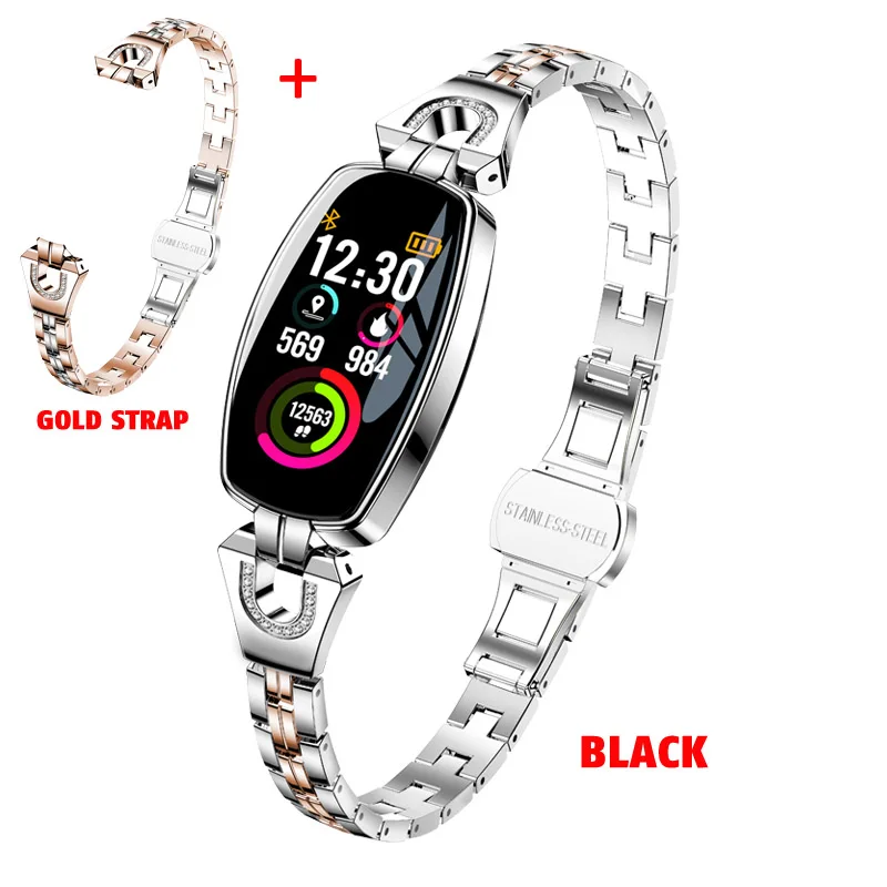 silver ad gold strap H8 женский умный Браслет фитнес-браслет монитор сердечного ритма кровяное давление кислородный смарт-браслет лучший подарок для леди - Цвет: silver ad gold strap