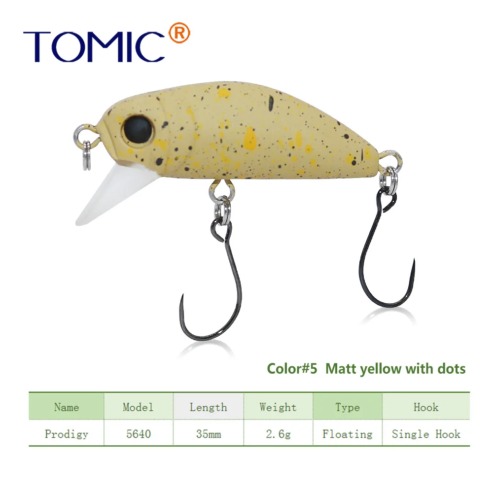 Matt yellow dots Tomic сверхлегкие рыболовные приманки 35 мм матовые цвета жесткая приманка, воблер с одним крюком приманка для форели - Цвет: Matt yellow dots