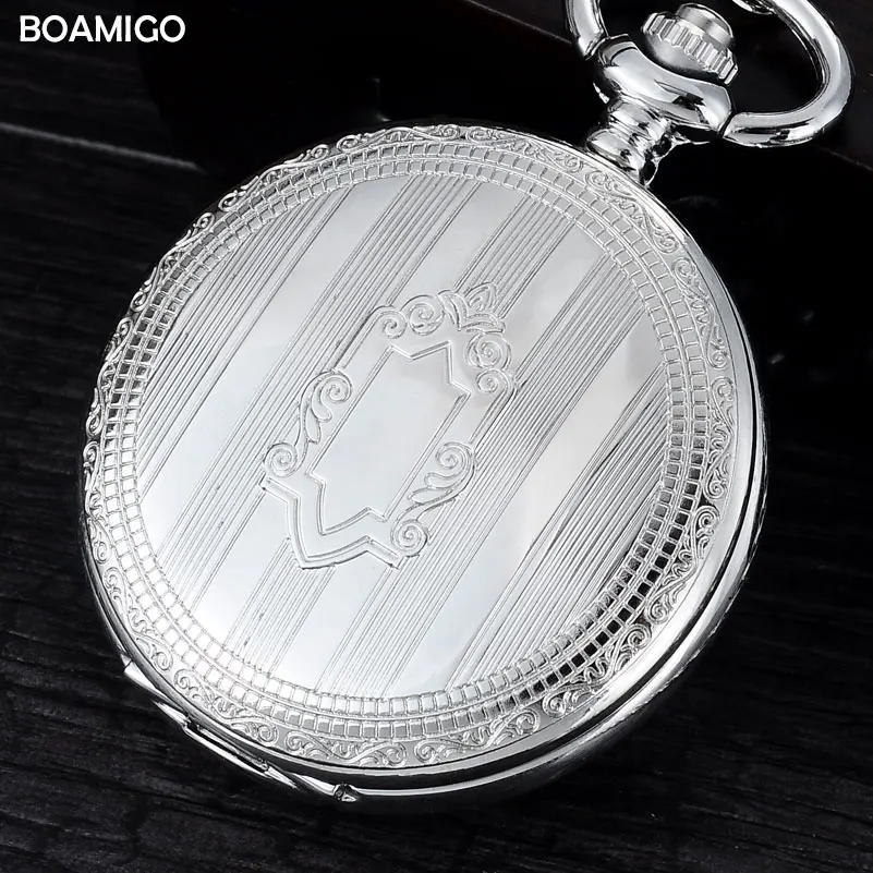 FOB мужские карманные часы модные механические часы BOAMIGO Бренд Скелет римские цифры часы серебряный дизайн часы reloj hombre