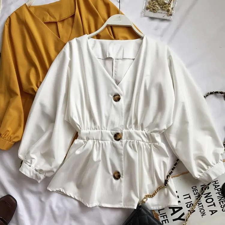 Женская офисная блузка с рукавами-фонариками Повседневная однотонная туника