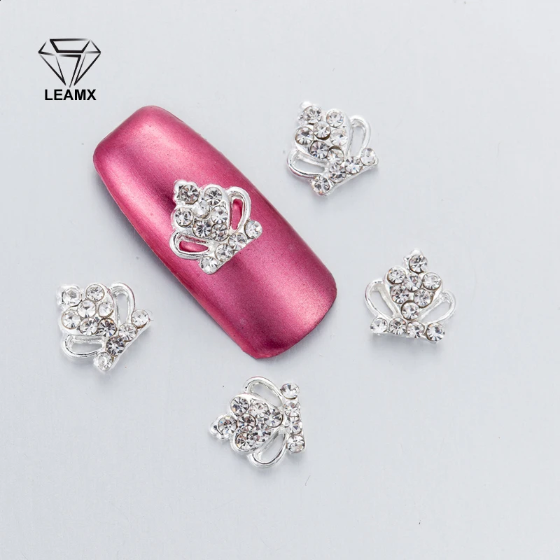 

10Pcs 3D Nail Art Decorations Metal Gold/Silver Crown Glitter 11 Granule Rhinestones Nails Charms Diamonds For Manicure Decor