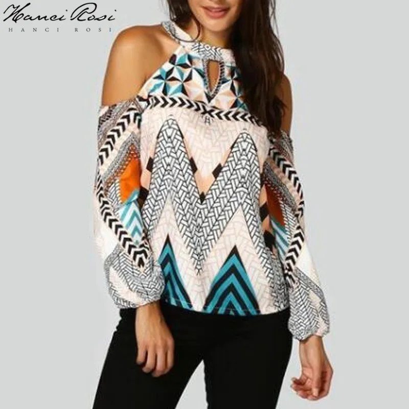 HANCI ROSI Womens Tops And Blouses Woman 2019 Dames Top Blouse Women Shirt Blusas Halter Collar Hollowout Loose Streetwear |