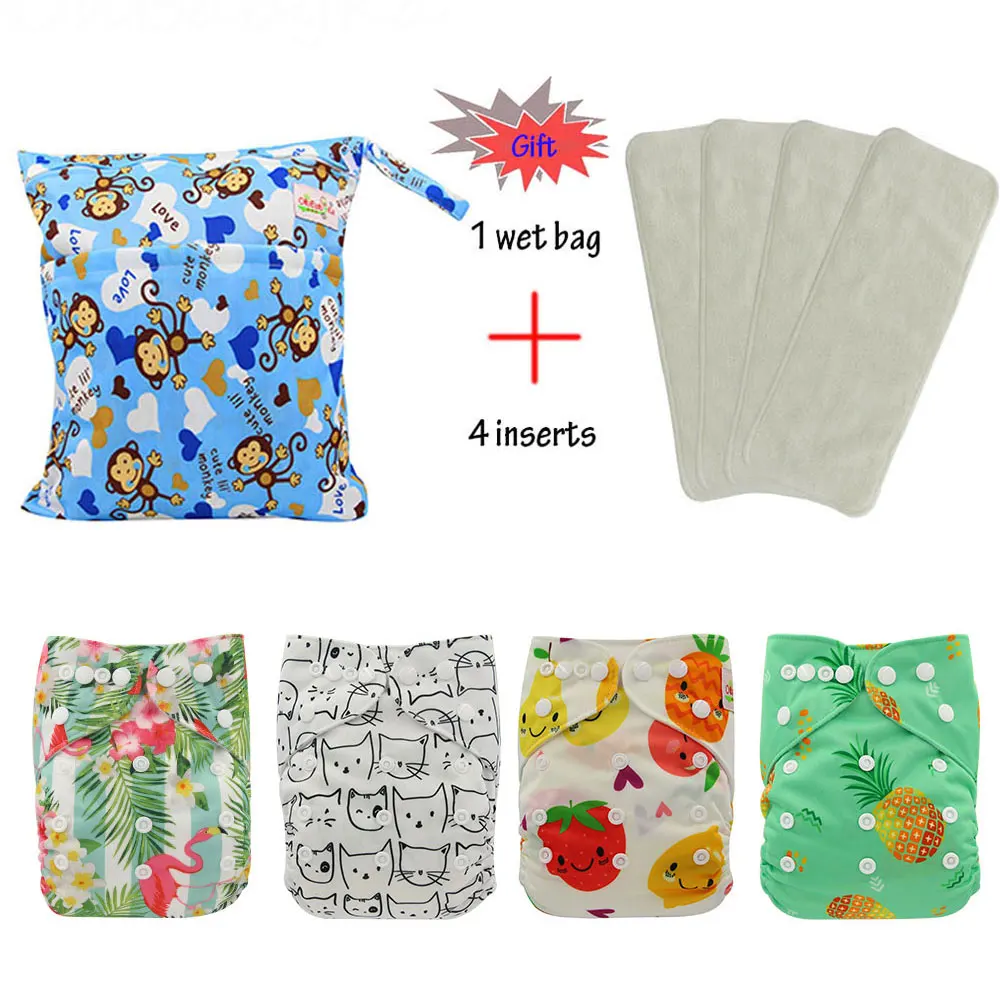 05 OhBabyKa 8 упаковок многоразовые подгузники для младенцев с героями мультфильмов, подарочные моющиеся детские карманные тканевые подгузники+ 3 слоя микрофибры вставки - Цвет: 05