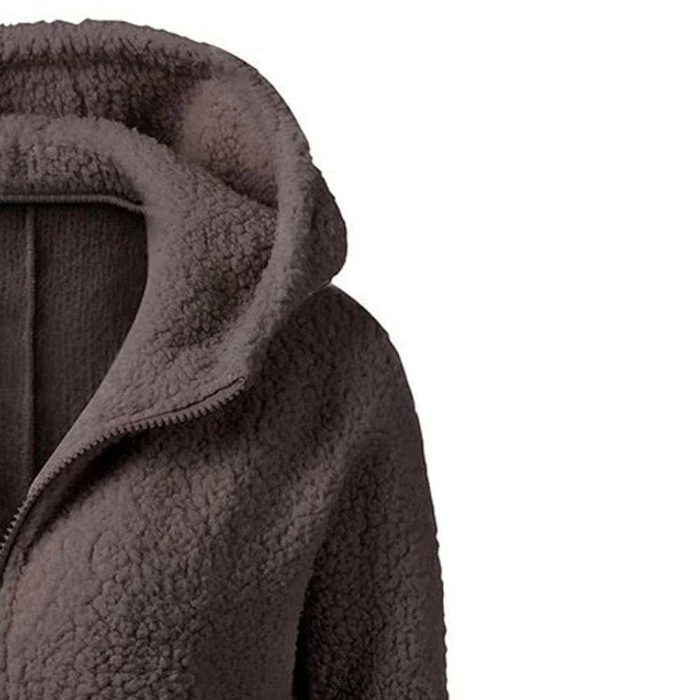Страусиная Зимняя Теплая Флисовая шуба женская тонкая верхняя одежда с капюшоном и длинным рукавом пальто с карманами на молнии размера плюс пальто N30
