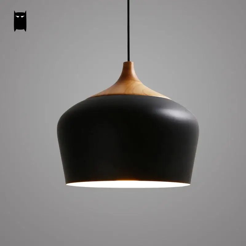 Черный Белый Деревянный алюминиевый абажур подвесной светильник шнур