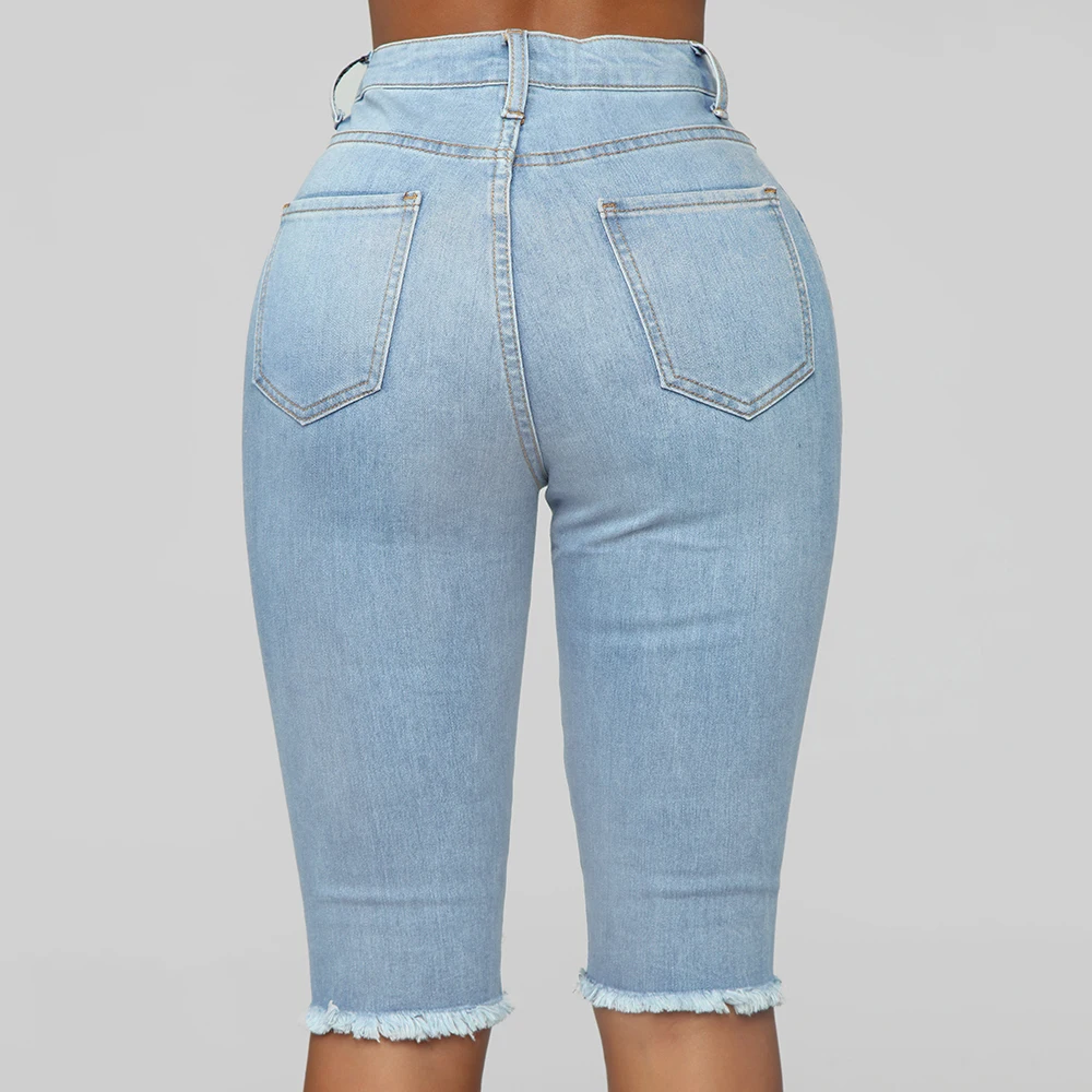 Женские рваные облегающие шорты модные прямые джинсовые со средней талией брюки