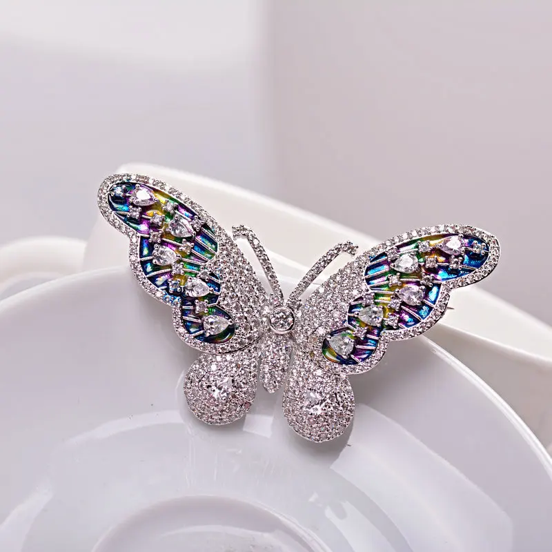 

2017 Exquisite Colorful Enamel Butterfly Brooch Pin Clear AAA CZ 2150055