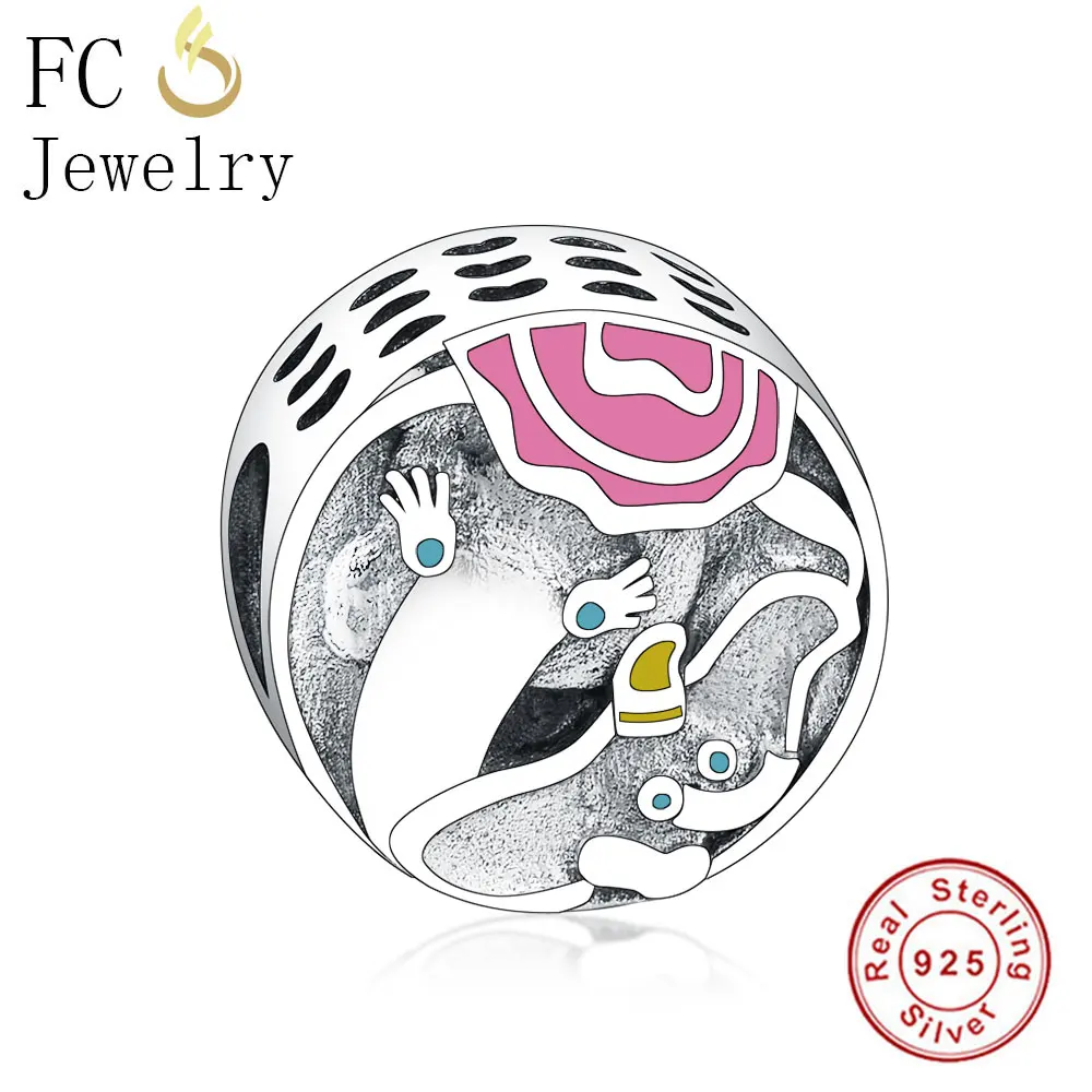 FCJ1053 FC ювелирные изделия подходят Pandora браслет из стерлингового серебра 925 пробы Клевер розовое золото Божья коровка Прозрачный Кристалл бисера делая Berloque - Цвет: FCJ1053