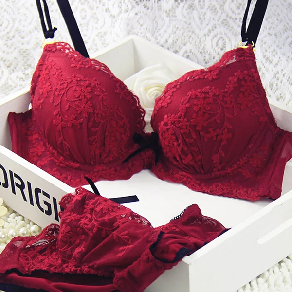 Women Lace Bra Set Push Up Three-breasted Underwear Outfits Cup ABC | Женская одежда