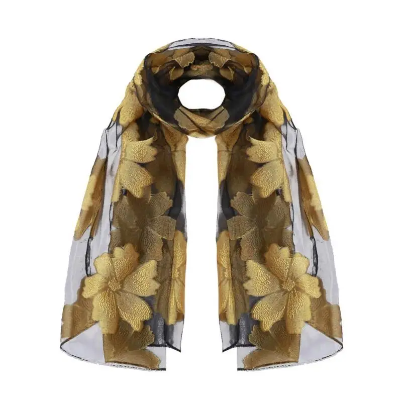 Шифон шелковый шарф 2018 женский Осень Цветочный принт воротник длинный мыс