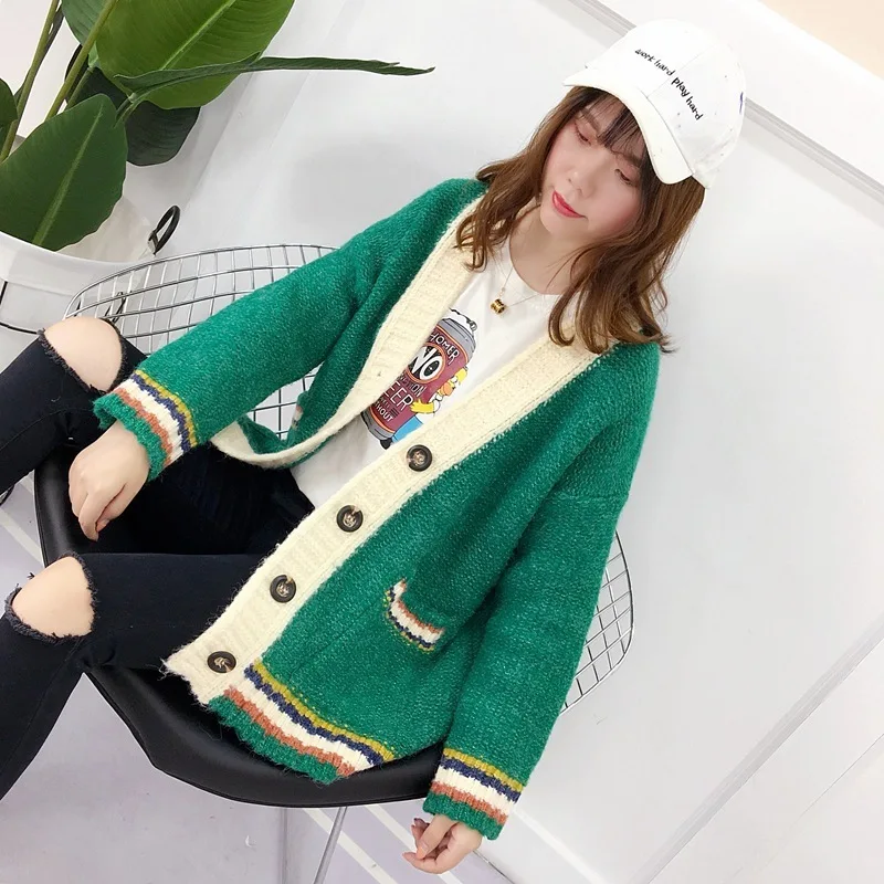 

Outside The Ride Short Fund Woman 2019 New Pattern Cardigan Autumn And Winter Color Easy Korean Long Sleeve Loose Coat Campus