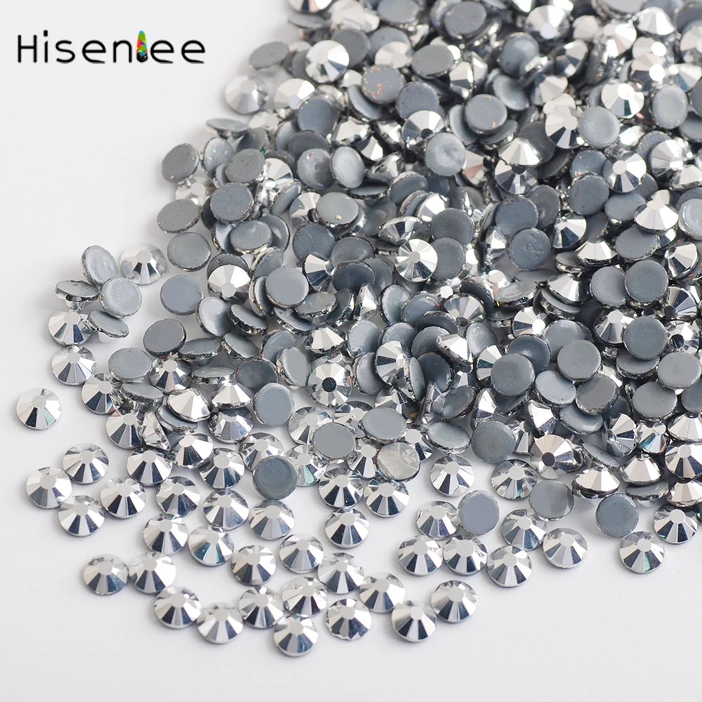 Hisenlee AAAA SS3 ~ SS30 Mine Серебряное Стекло Драгоценный Камень исправление горный хрусталь Flatback Hot Fix Стразы железо на камень для одежды