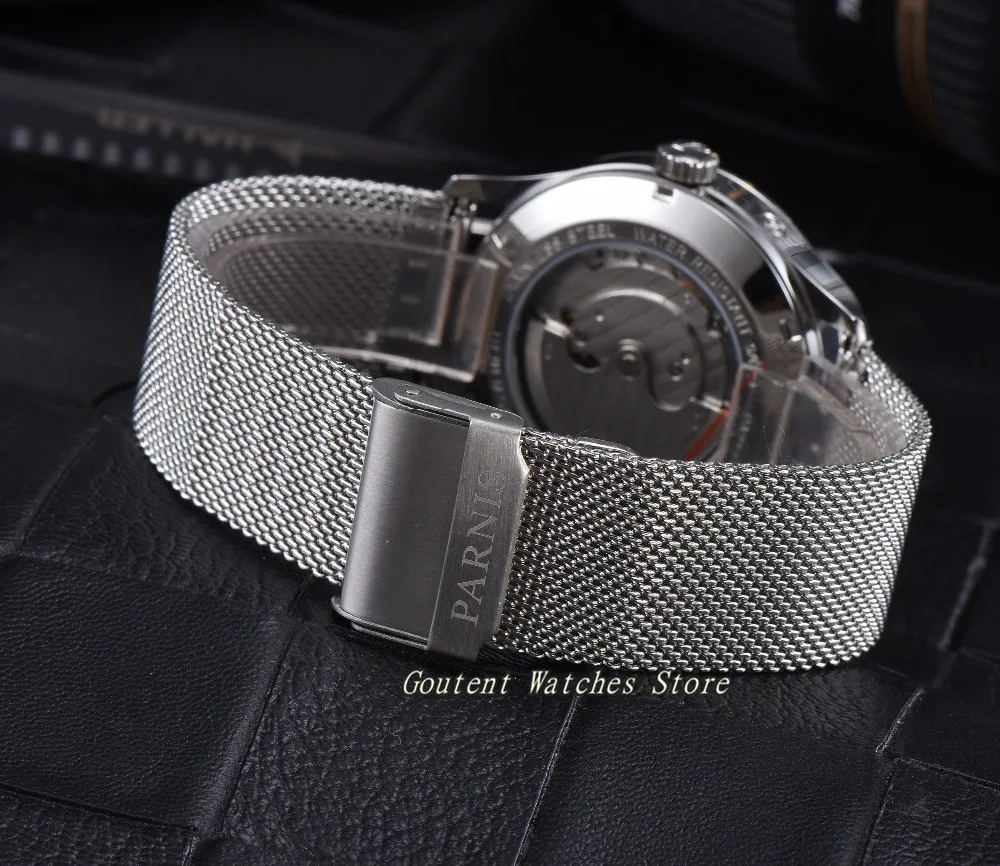 Parnis 42 мм Power Reverse Date Чайка маленькая секундная Автоматическая Мужские наручные