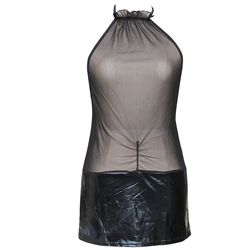 IEFiEL сексуальное женское белье платья из лакированной кожи черное нижнее Babydoll