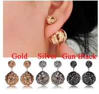 new fashion gold silver black earrings two ball pearls stud earrings fashion iron pearl women earrings