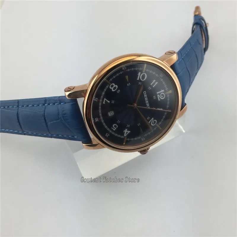 Мужские часы из нержавеющей стали 43 мм чехол кожаный ремешок автоматические