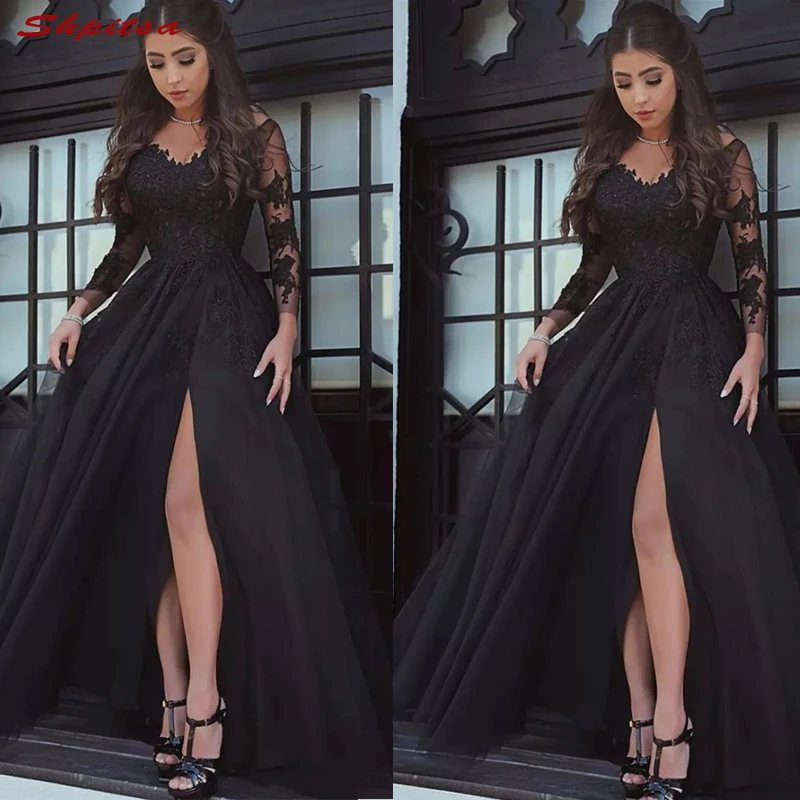 Черные платья для матери невесты с длинным рукавом свадьбы кружевные вечерние
