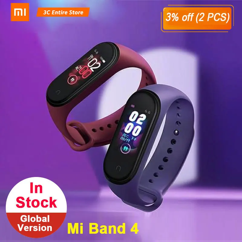 Original Xiaomi Mi Band 4 Bluetooth 5.0 Wristband Fitness Bracelet AMOLED Color Touch Screen Music AI Heart Rate | Электроника