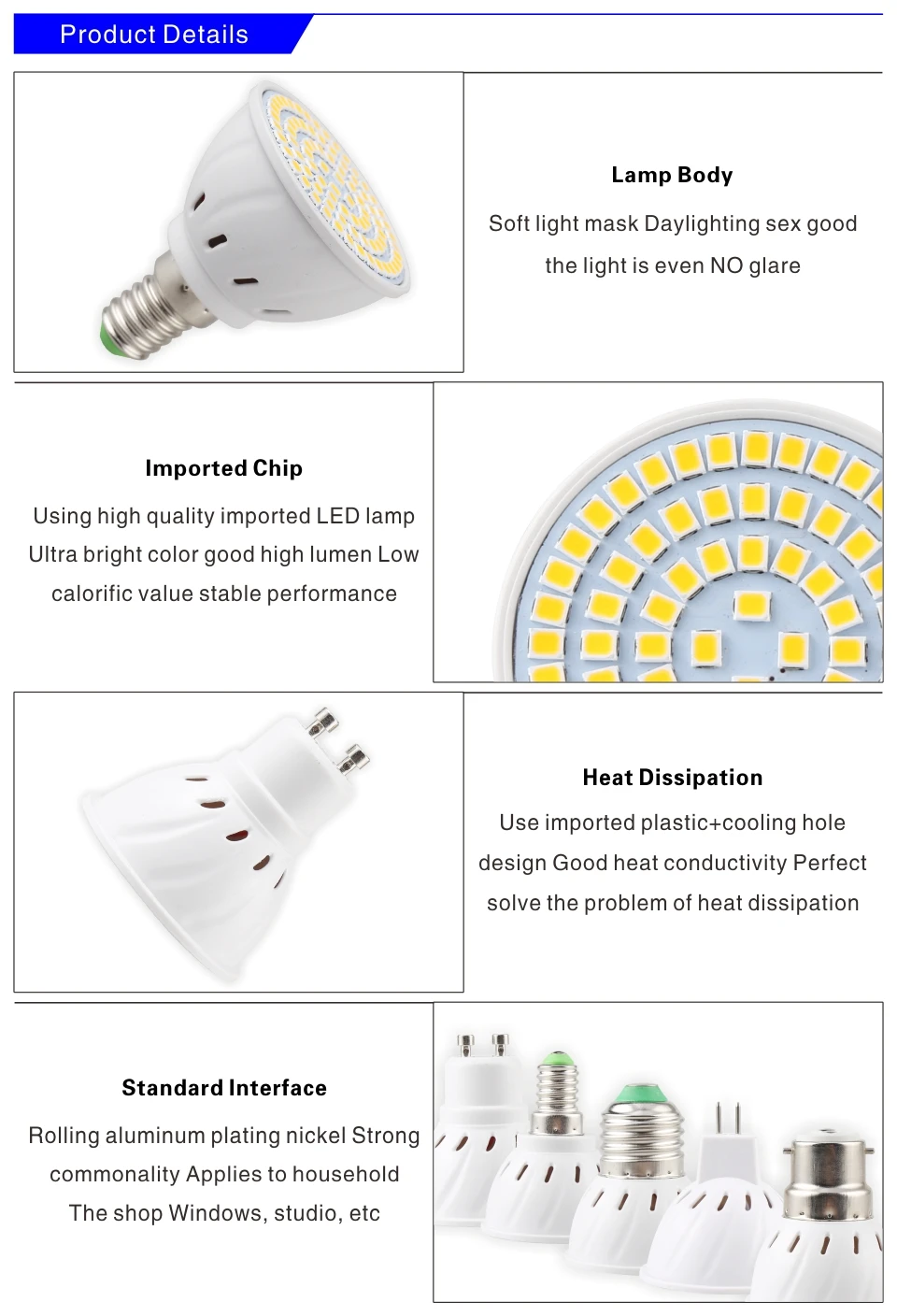 Lampada LED Spotlight Bulb E27 E14 MR16 GU10 B22 220V Bombillas LED Lamp 48 60 80 LED 2835 SMD Lampara Spot Light 3w 4w 5w