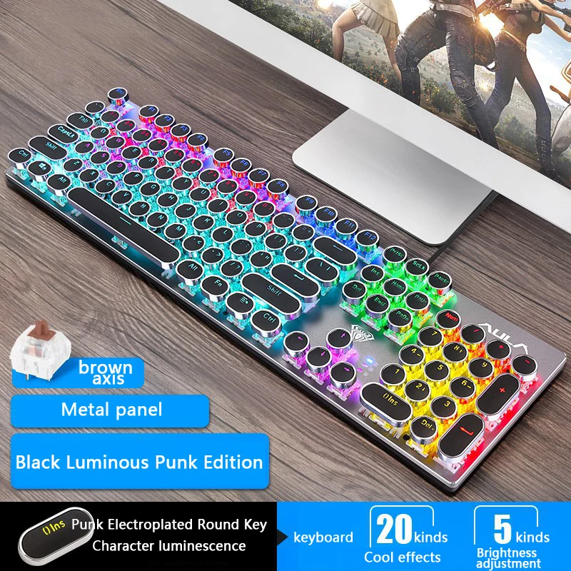 Стимпанк игра настоящая механическая клавиатура зеленая ось черная Ретро