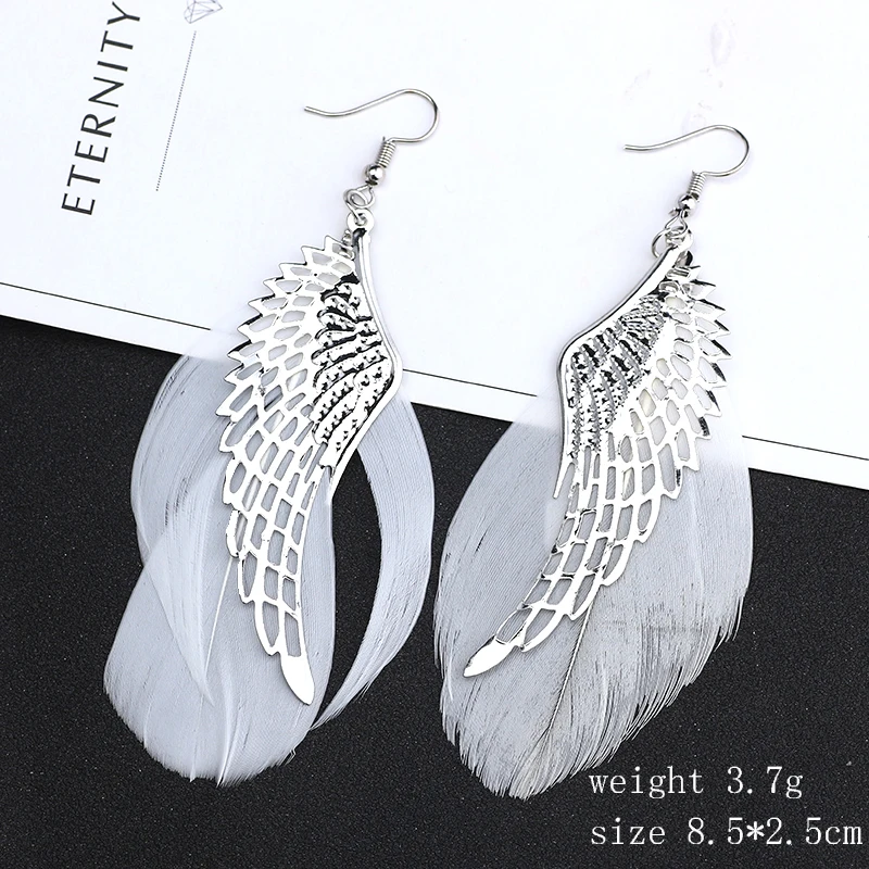 

2020 New Temperament Ladies Earrings Big Feather Wings Tassel Pendant Fashion Charm Female Jewelry Gift Direct Sales Hot