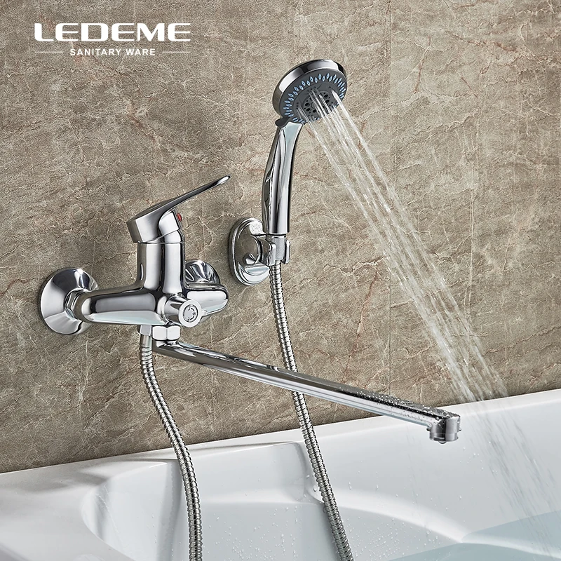 LEDEME Длинный Носик для ванной комнаты смеситель душа латунный душ тела с 5