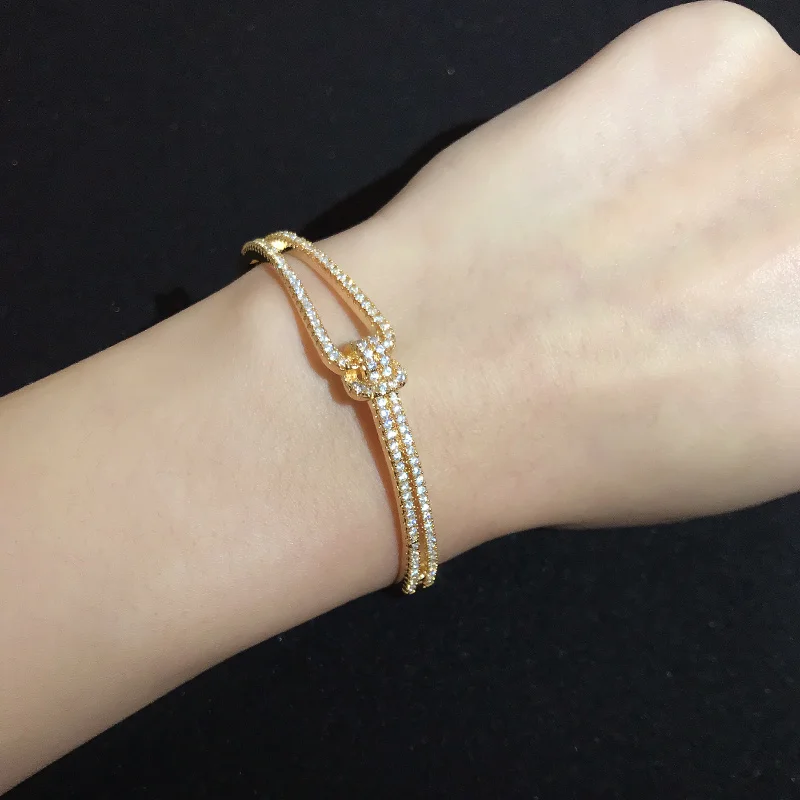 OCESRIO Gold Knot Cuff Bracelets Cubic Zirconia Stones Designer Crystal Metal Bangles for Women Luxury Jewelry brt-b30 | Украшения и