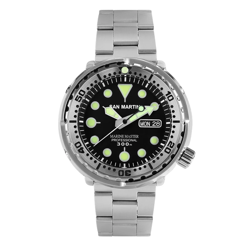Мужские модные часы San Martin Tuna SBBN015, автоматические спортивные часы для дайвинга, стальные часы из нержавеющей стали, водонепроницаемость 300 м, керамический ободок