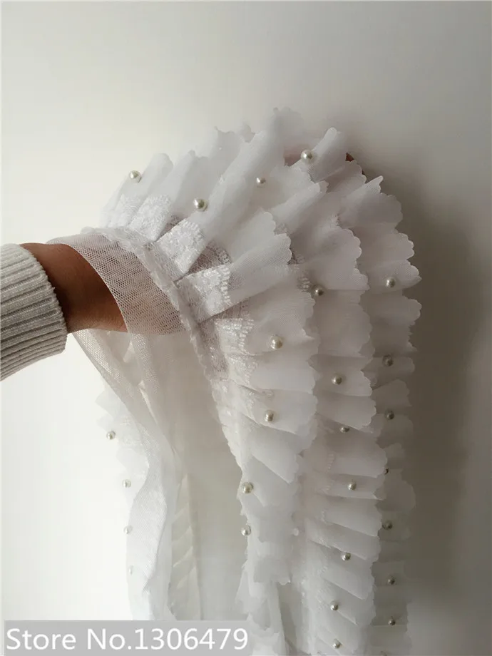 3 м/лот три слоя белых шифоновых кружевных бусин 100 Складная юбка платье манжета