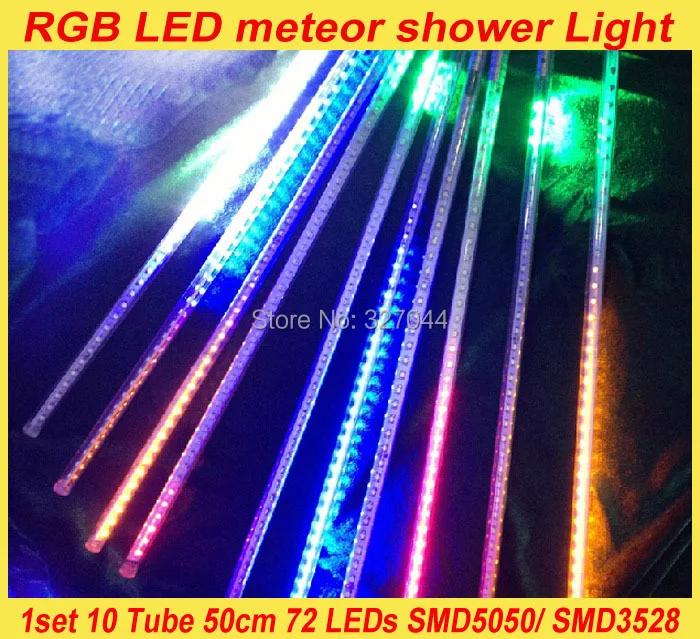 

1set Free shipping 50cm 40w 72LEDs SMD 5050 mini LED Rain meteor shower Tube Light 1set 10 Tubes Outdoor Tree Decoration DC12