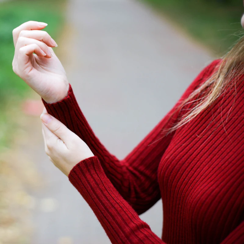 Женский трикотажный свитер GOPLUS облегающий с высоким воротником и длинными