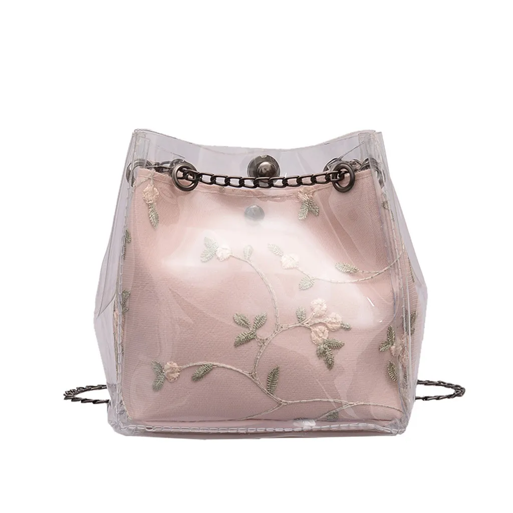 Женская винтажная весенне летняя Маленькая прозрачная сумка ведро с цепочкой