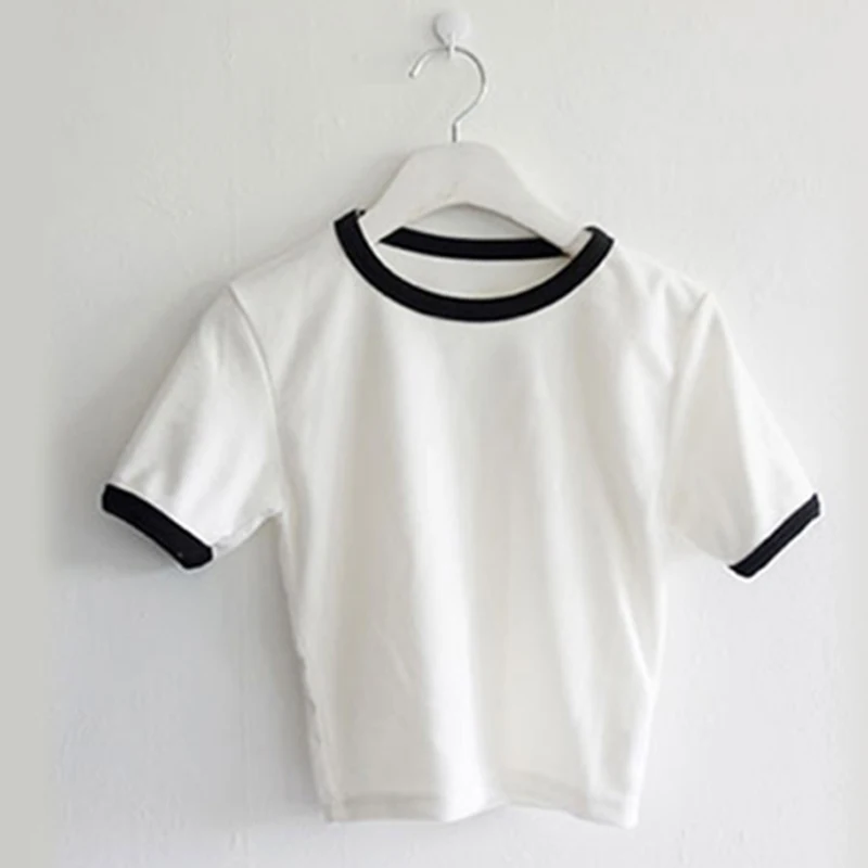 Новые женские летние топы узкие Slim Fit футболка рубашка с короткими рукавами для