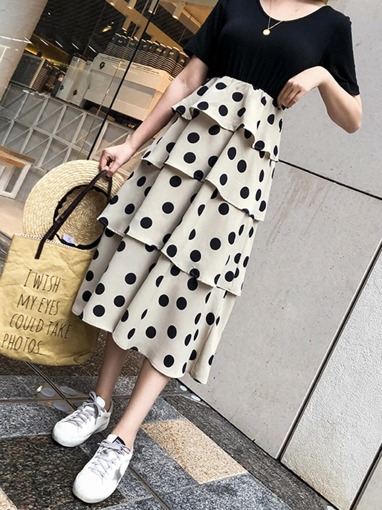 Модное платье для кормящих мам Одежда беременных в черный горошек грудного