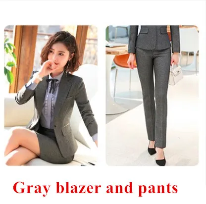 Gray coat and pants Новая мода элегантный женские брючные костюмы комплект из двух предметов бизнес с длинным рукавом Тонкий Блейзер и брюки женские офисные Рабочая одежда - Цвет: Gray coat and pants