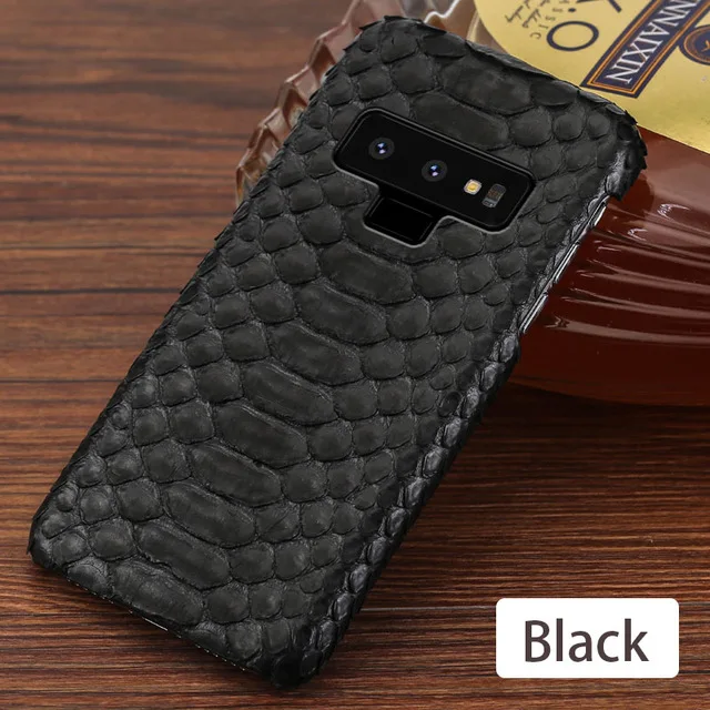 Чехол для телефона для samsung Galaxy S6 S7 S8 S9 S10 Note 8, 9, 10, плюс натуральной кожи питона A20 A30 A40 A50 A5 A7 J5 J7 A8 J6 чехол - Цвет: Black