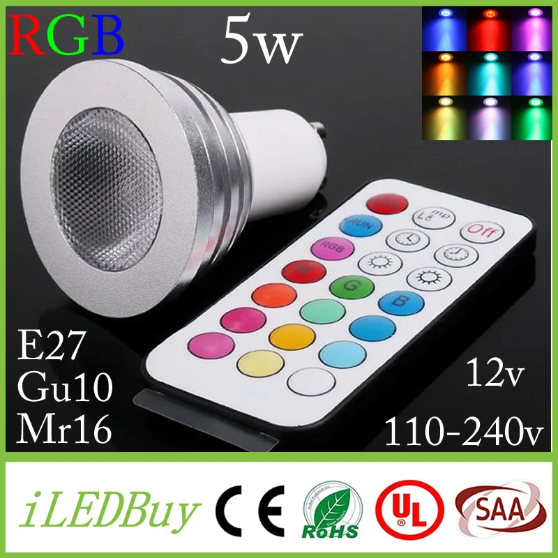 20 шт. Новое поступление 5 Вт E27 GU10 MR16 12 В RGB Светодиодная лампа функция цветного