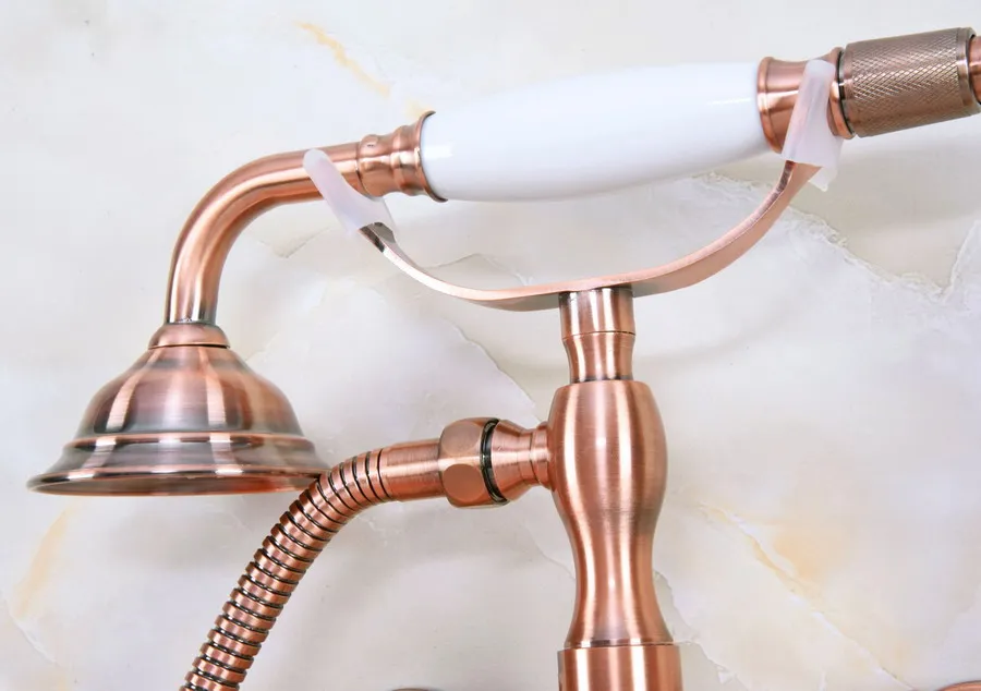 Античная красная медная латунь с двумя перекрестными ручками настенный кран для