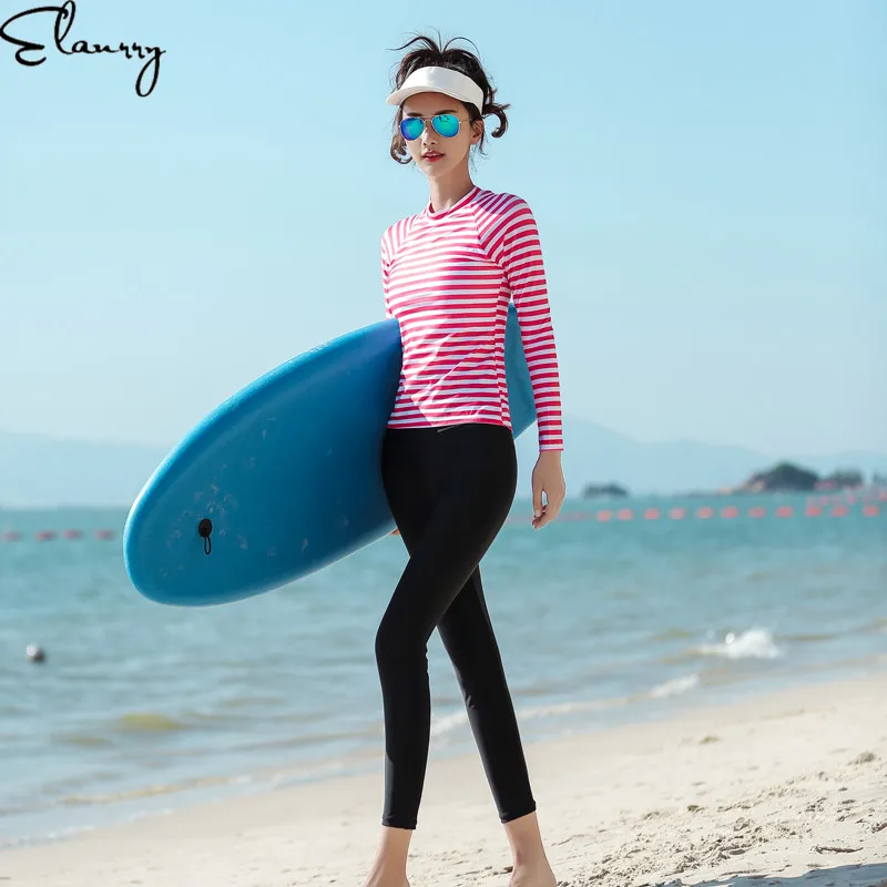 2019 Женская одежда для плавания с длинными рукавами купальный костюм в полоску
