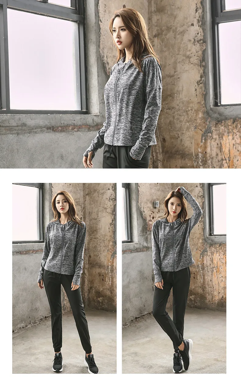 Женская куртка с капюшоном, костюм для бега, толстовка с длинными рукавами, Женская куртка на молнии для йоги, фитнеса, спортзала, рубашка, женская спортивная одежда