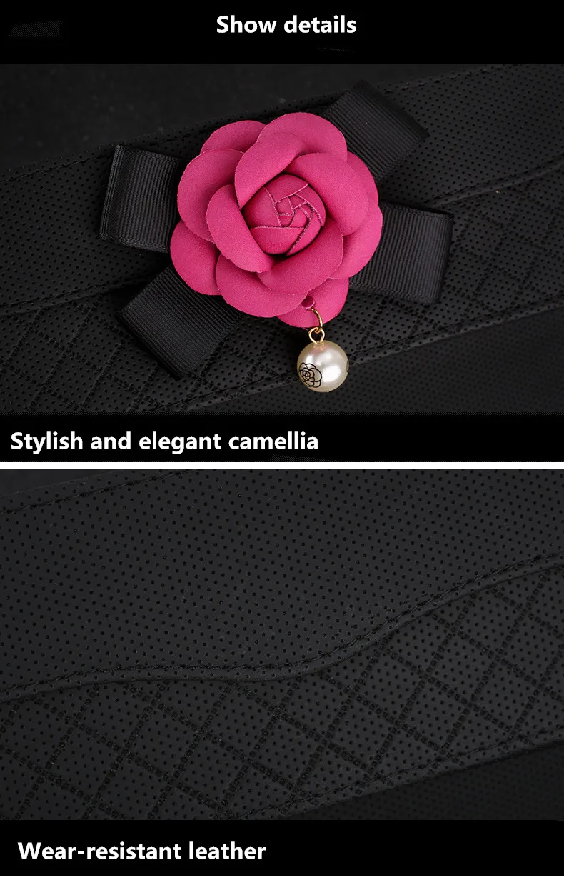 Автомобильное кресло Camellia, щелевая коробка для хранения кожаных клетчатых сидений, органайзер для телефонных карт с цветами и жемчужинами, Автомобильные карманы с зазором, черный цвет