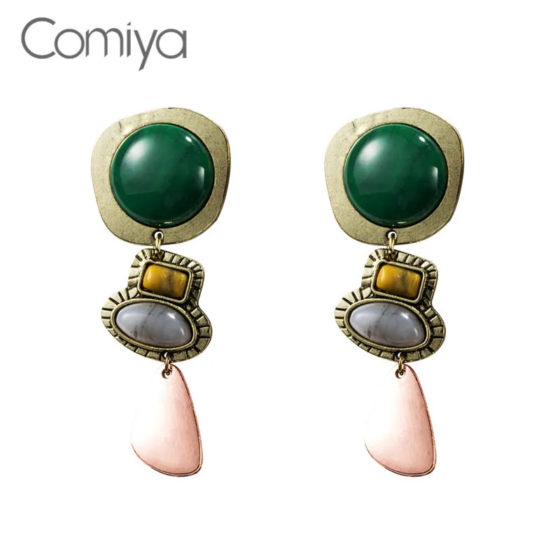 Comiya висячие серьги винтажная Смола Круглая Мозаика длинный кулон цинковый сплав