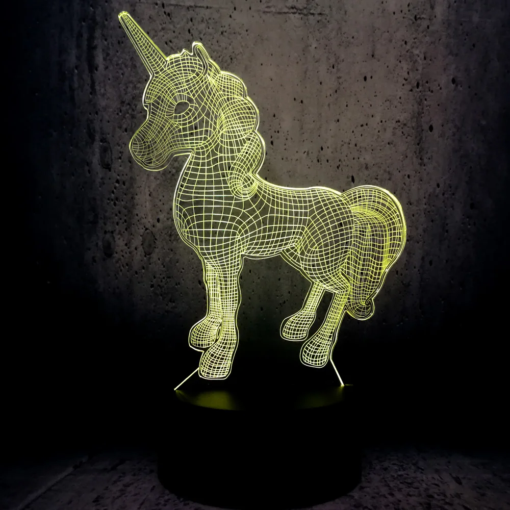 Единорог 3D светодиодный светильник ночник многоцветный RGB лампа Рождественские