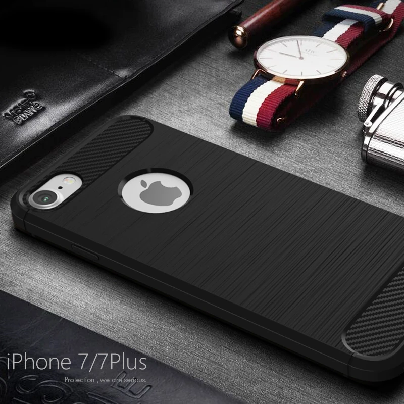 Для iPhone7 7 Plus чехол из углеродного волокна Текстура Матовый Мягкий ТПУ задняя