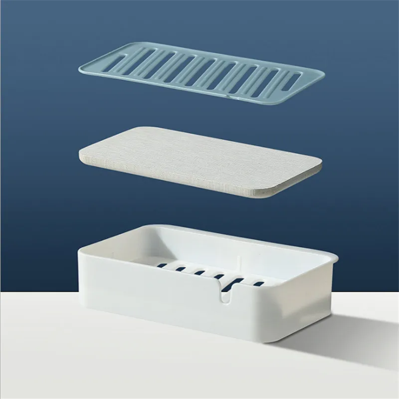 

HOMETREE 1Pcs Bathroom Blue Double Layer Drain Soap Box Diatom Mud Keep Dry Wall Mounted Punch Free Bath Soap Holder Hook H869
