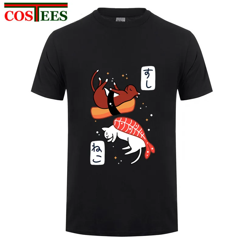 Kawaii Неко суши футболки homme японской кухни милый кот футболка hombre крутая мода