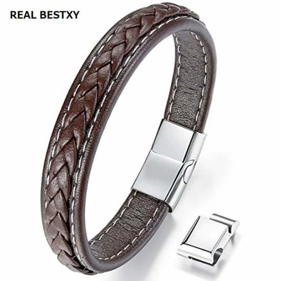 Мужской кожаный браслет с застежкой из нержавеющей стали|mens bracelet bangle|leather jewelryfashion