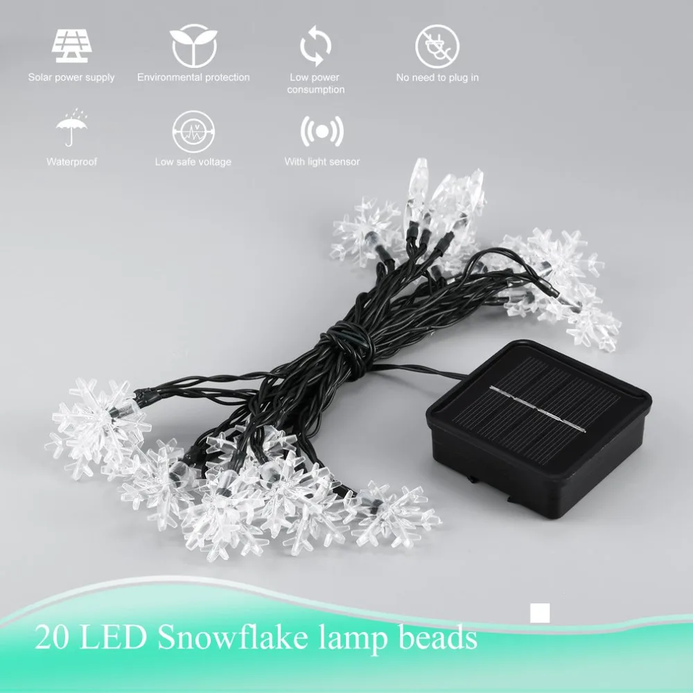 20 светодиодный солнечный снег хлопья струны водонепроницаемый Снежинка строка